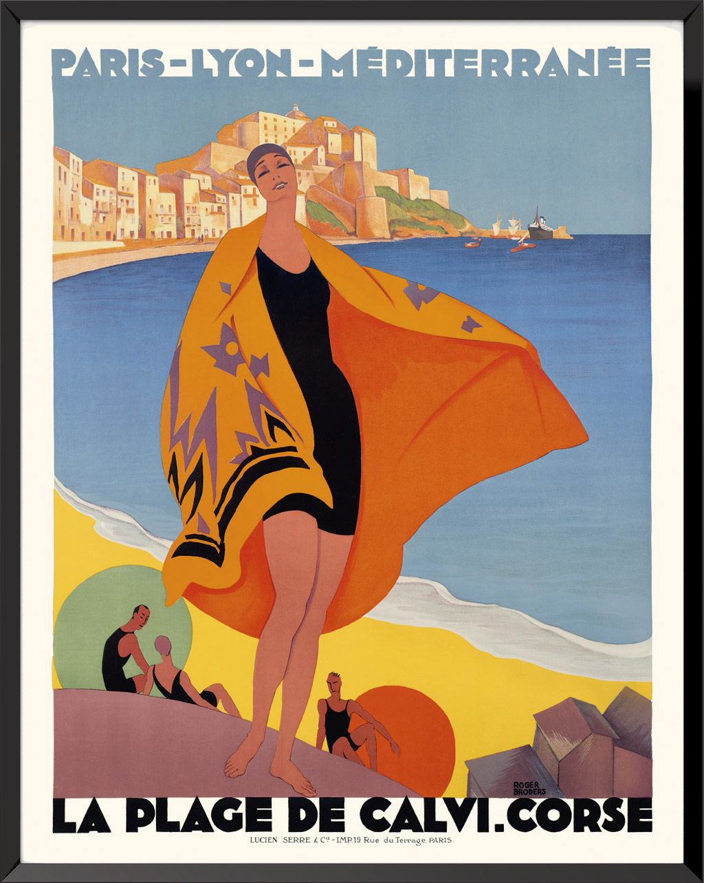 Affiche La plage de Calvi Corse de Roger Broders
