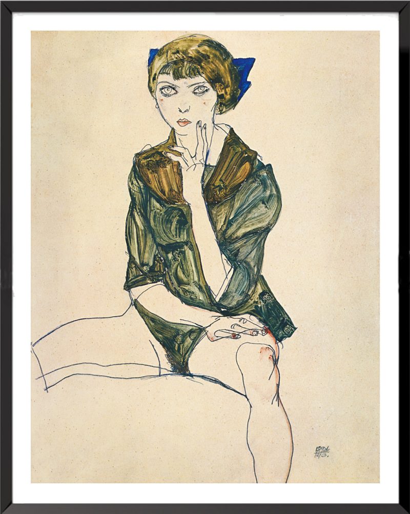 Illustration Femme assise dans un chemisier vert de Egon Schiele