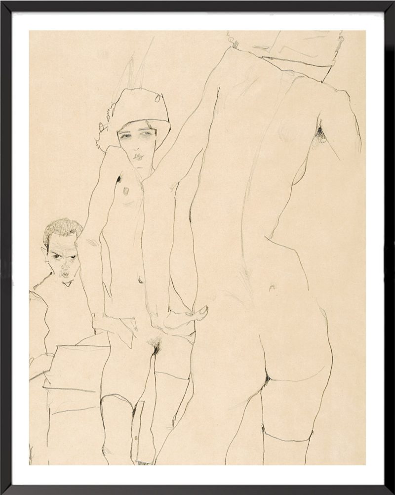 Illustration Schiele avec un modèle nu devant un miroir de Egon Schiele