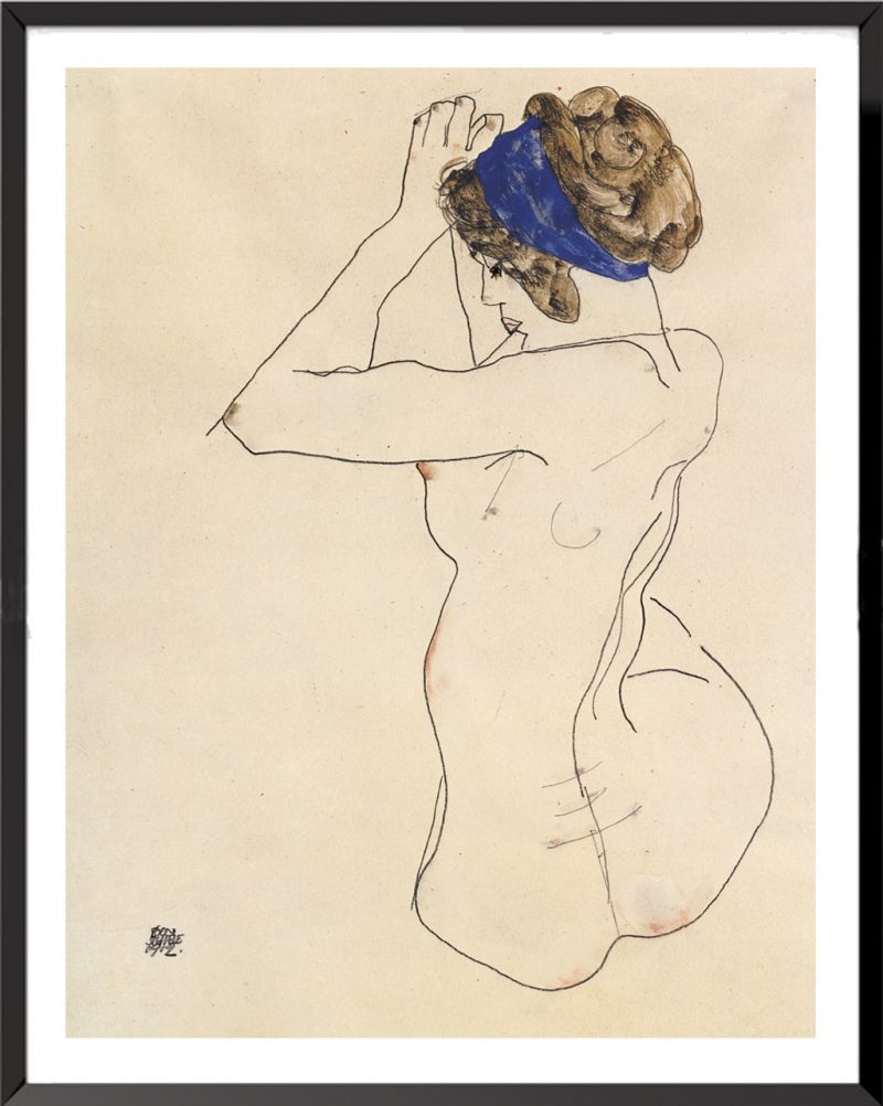 Illustration Femme au turban bleu de Egon Schiele