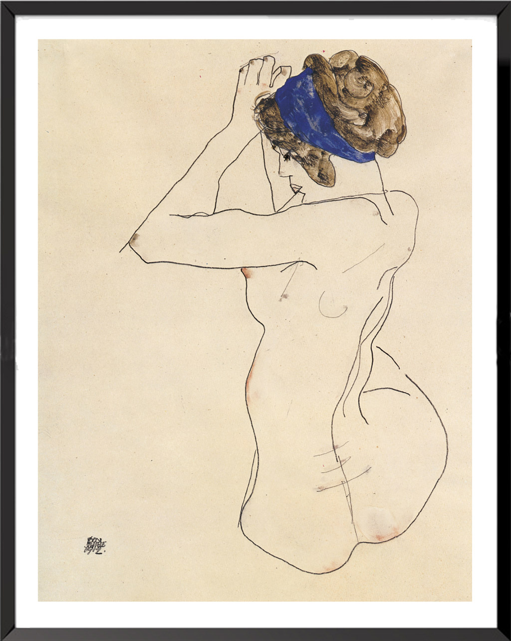 Illustration Woman in a blue turban by Egon Schiele