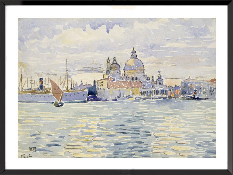 Illustration Venise et le canal avec des bateaux et au fond La Salute d'Henri-Edmond Cross