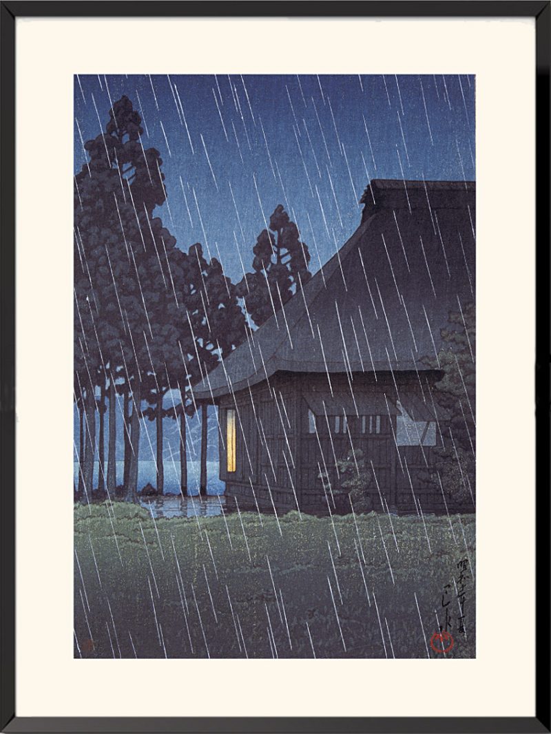 Estampe Japon, Pluie du soir sur une maison de thé au bord du lac, 1935 de Kawase Hasui