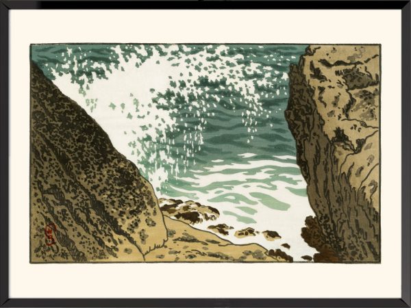 Print by Henri Rivière, Wave hitting against a rock and falling in arch (pointe de Leidé)