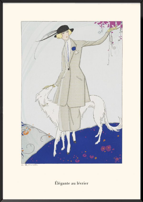 Illustration mode art déco, Elegant with a greyhound, La Guirlande