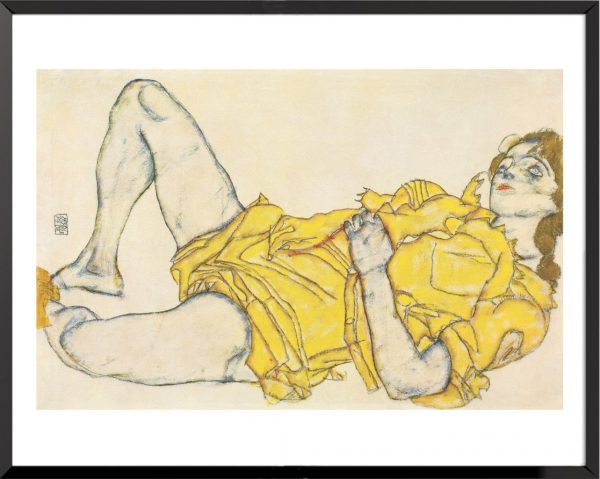 Illustration Egon Schiele, Femme allongée en robe jaune