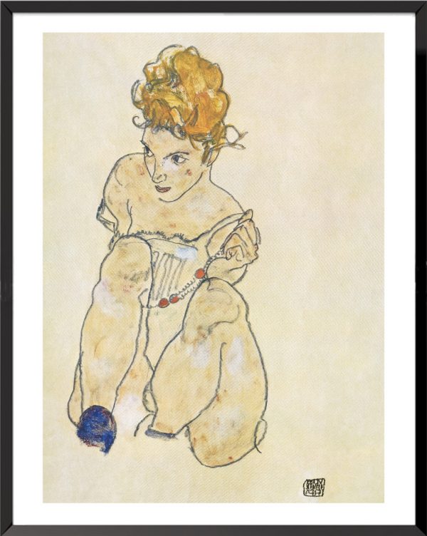Illustration Egon Schiele, Femme assise au collier