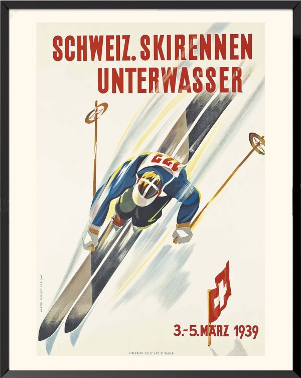 Affiche Schweiz Skirennen Unterwasser de Martin Peikert