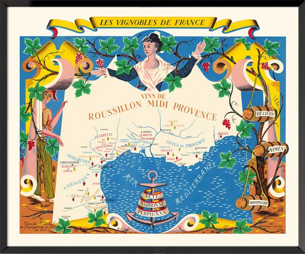 Affiche Vignobles de France vins de Roussillon Midi Provence Rémy Hétreau