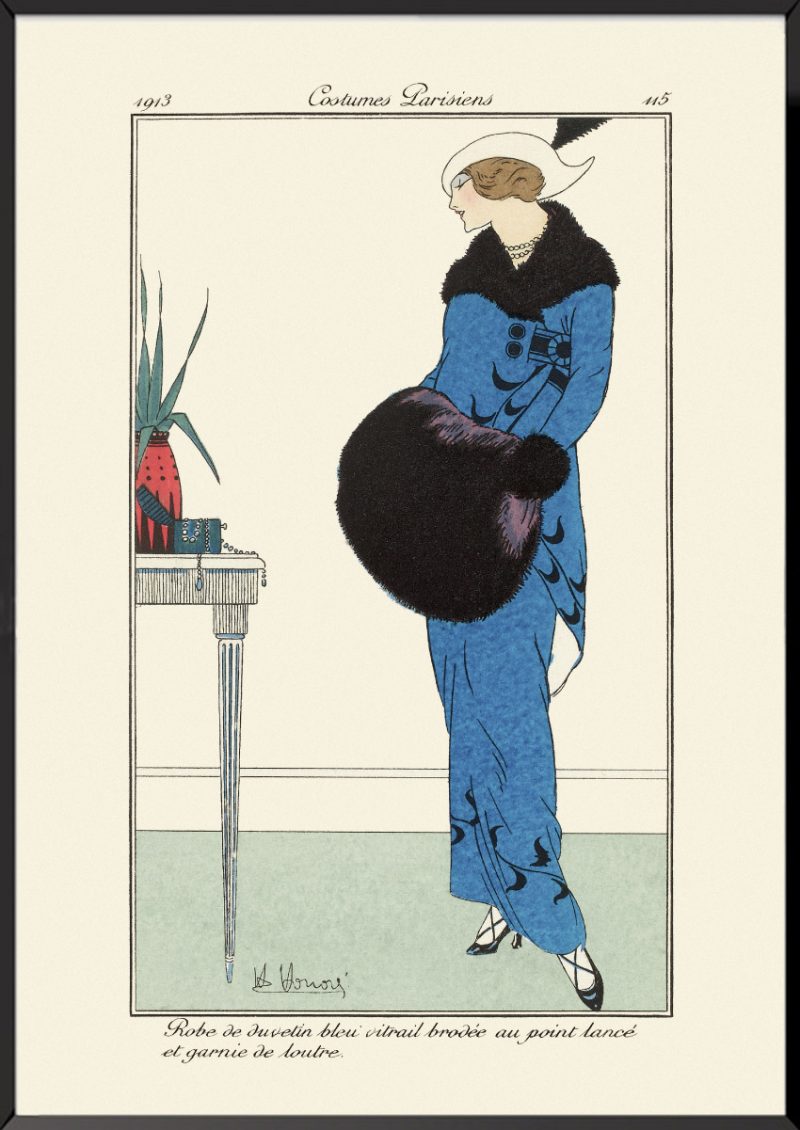 Robe de duvetin bleu vitrail Journal des dames et des modes
