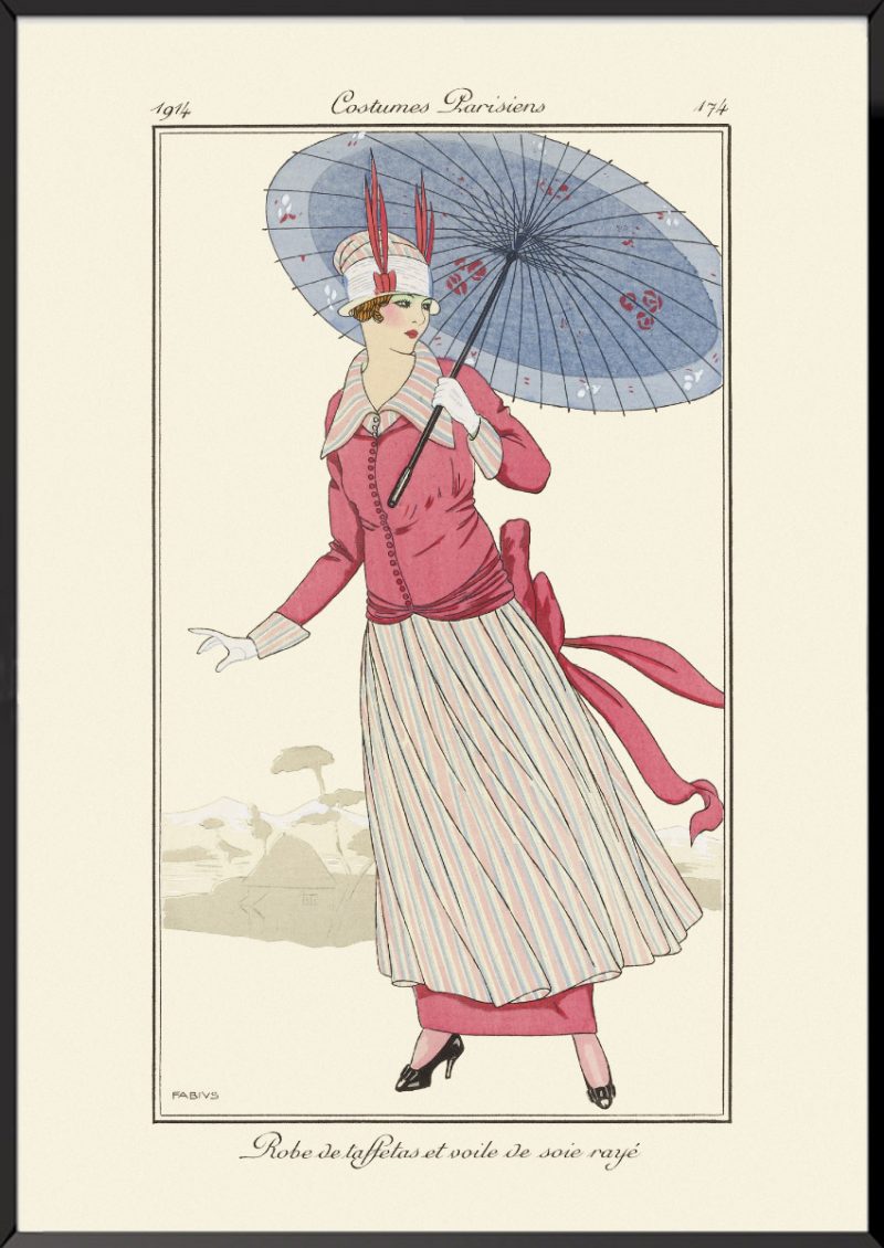 Illustration Journal des dames et des modes Robe de taffetas et voile de soie