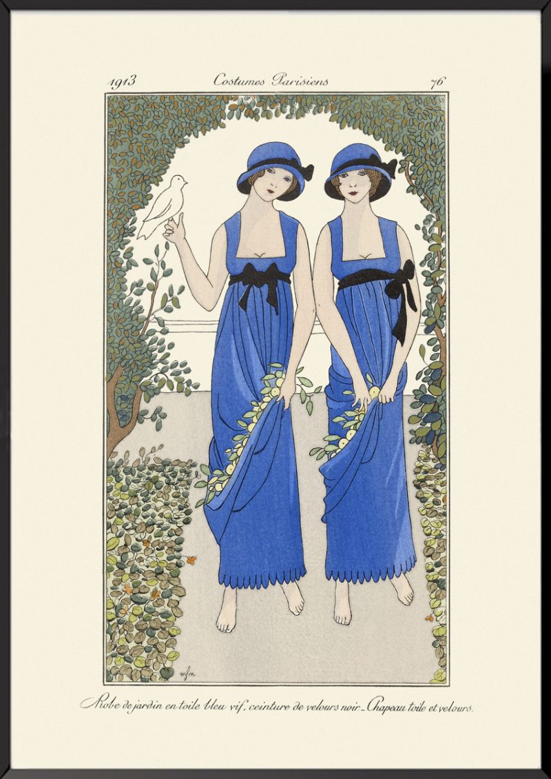 Illustration Robe de jardin en toile bleu vif Journal des dames et des modes