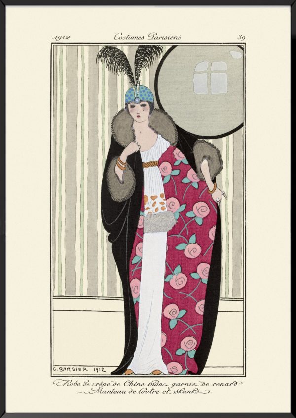 Illustration robe de crêpe de chine blanc Journal des dames et des modes