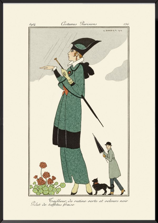 Illustration George Barbier tailleur de ratine verte et velours noire Journal des dames et des modes