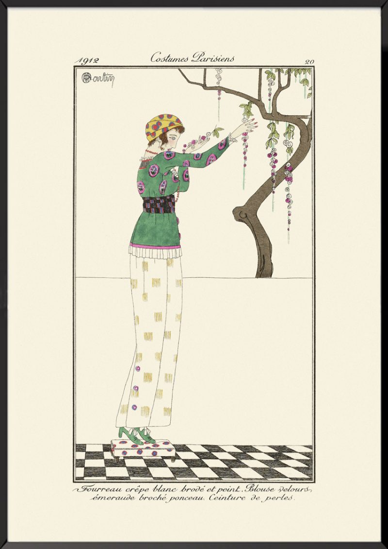 Illustration fourreau crêpe blanc brodé Journal des dames et des modes