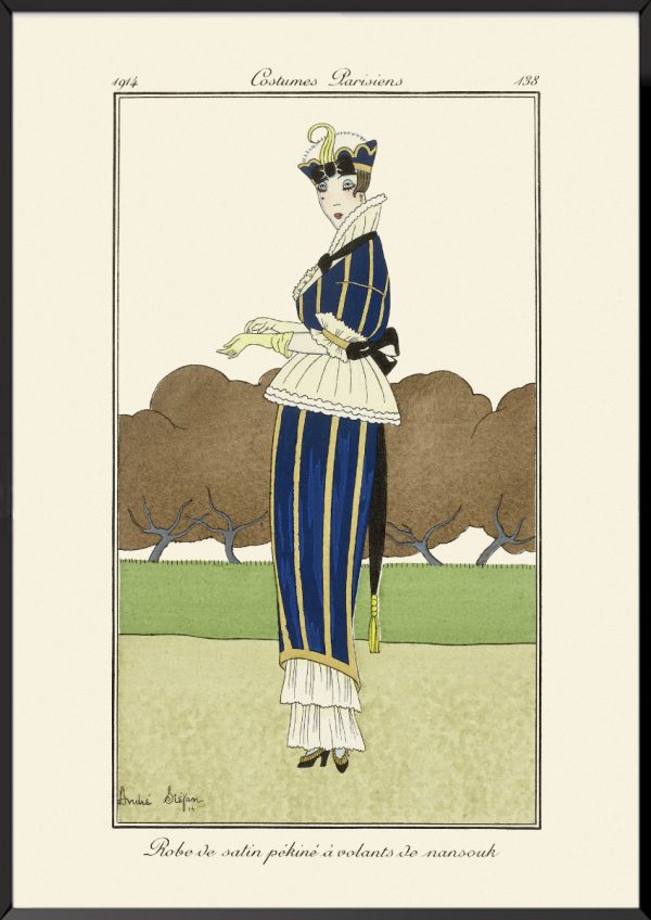 Illustration de robe satin pékiné Journal des dames et des modes