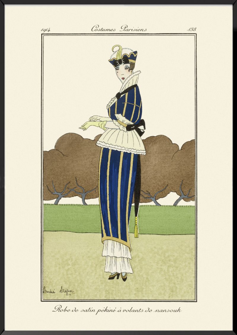 Illustration de robe satin pékiné Journal des dames et des modes