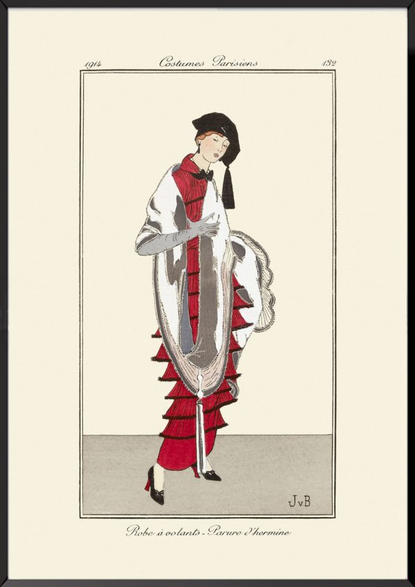 Illustration robe à volants parure d'hermine Journal des dames et des modes