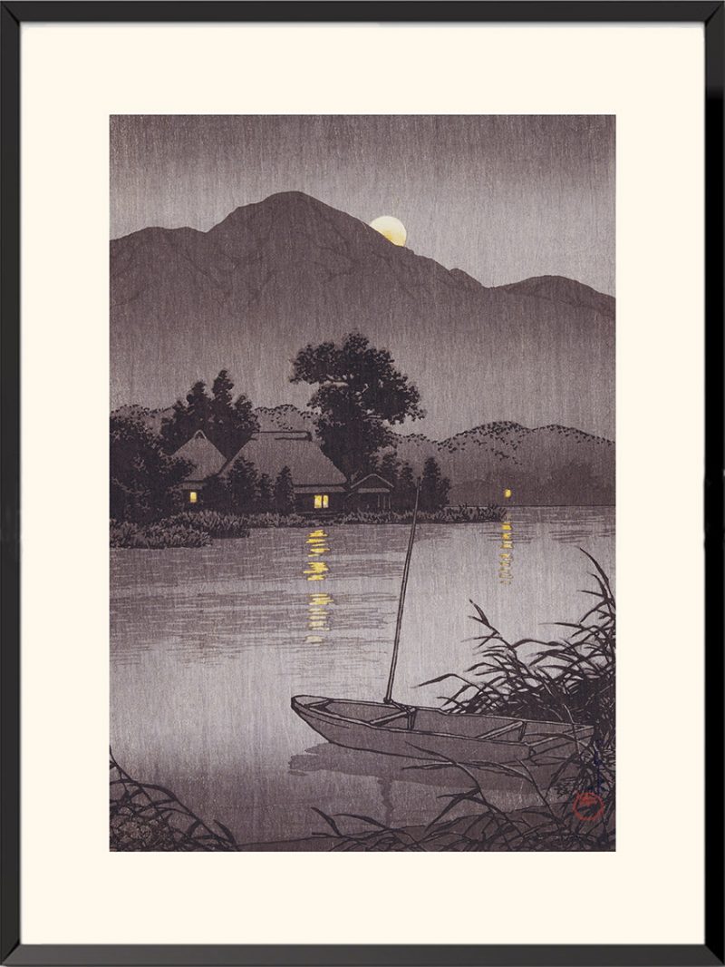 Illustration Lune sur la rive d'un lac Hasui