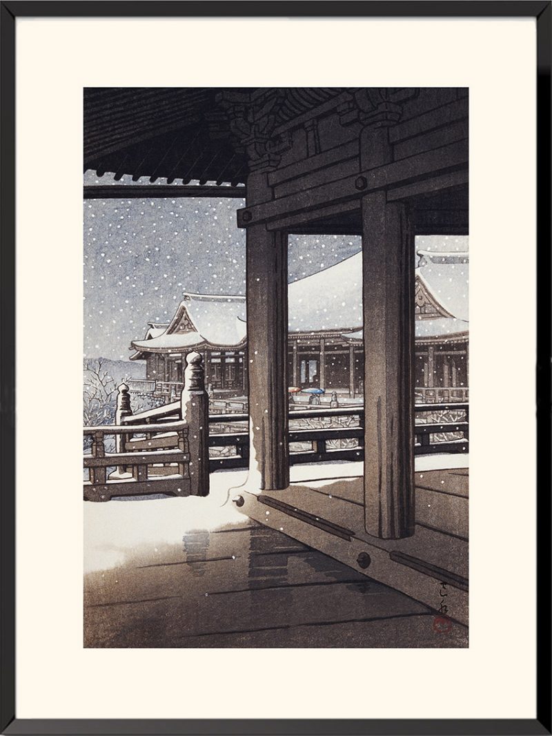 Illustration Neige du soir sur le temple Kiyomizu-clara Hasui