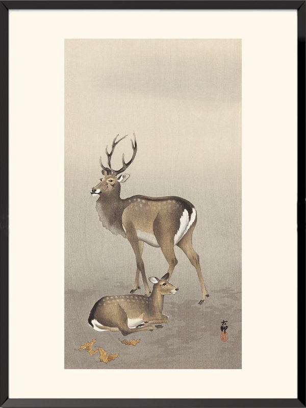 Illustration Cerf et biche Ohara Koson