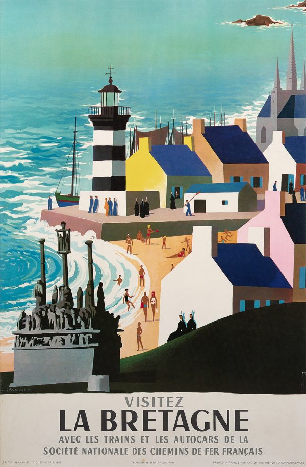 Visitez la Bretagne avec les trains et autocars de la SNCF, 1965,Jean Jacquelin, affiche originale, lithographie