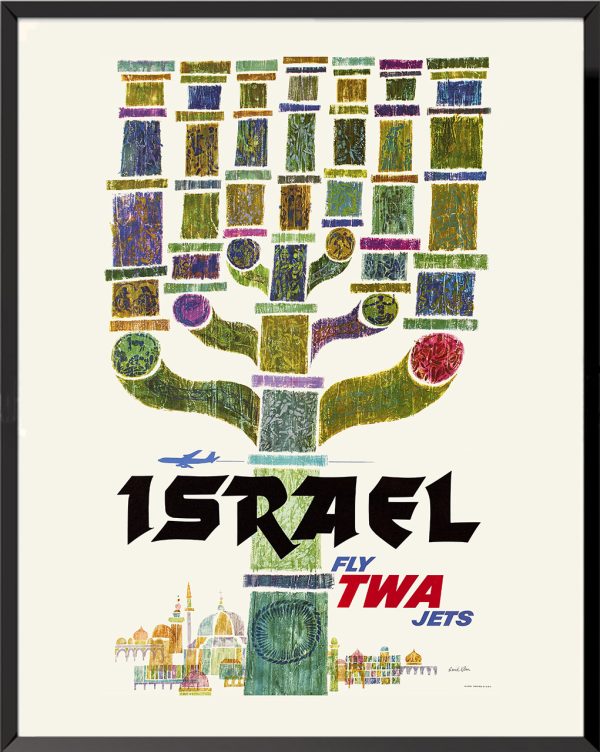 ISRAËL Fly TWA JETS, 1960, David Klein Affiche aviation – AVI13